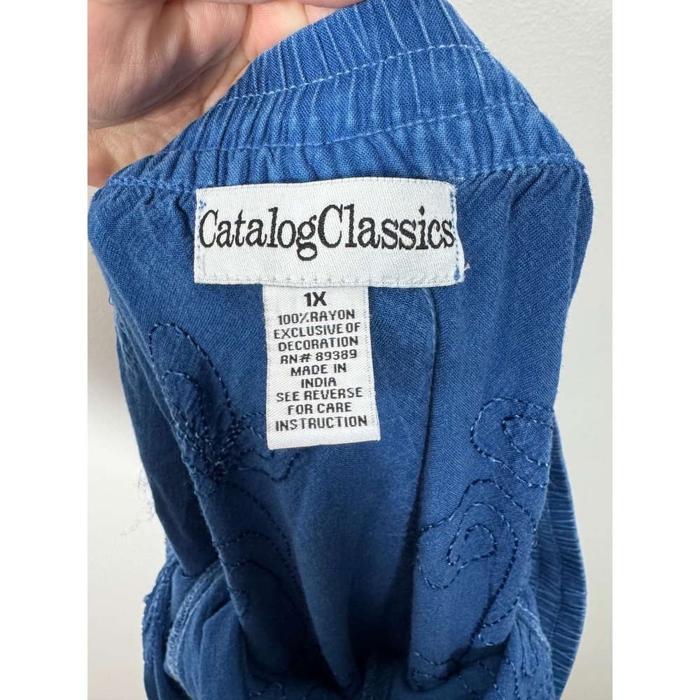 Boho Catalog Classics Womens 1X Midi Skirt Blue Embroidered Rayon Lace Tassel - Picture 3 of 7
